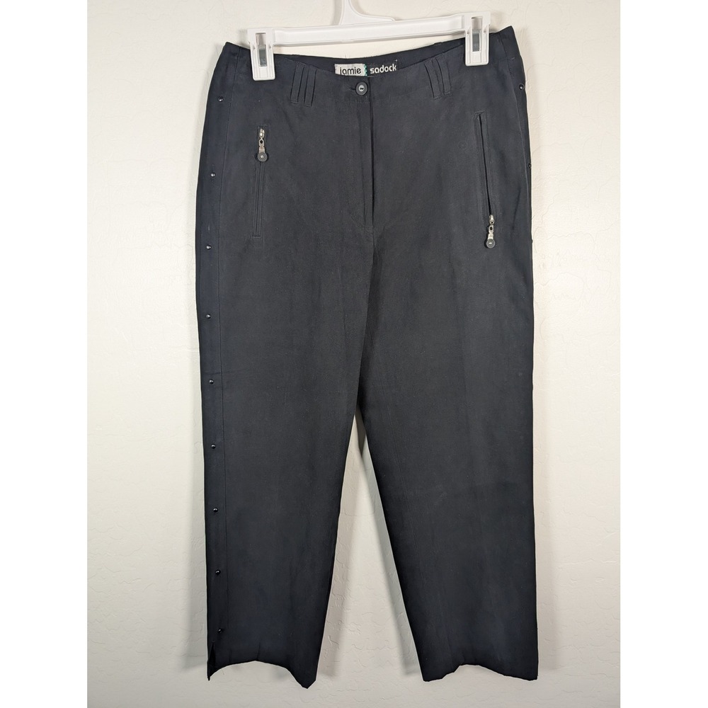 Jamie Sadock Pants Womens 6 Black Straight Leg Zip Pocket Button Detail Golf